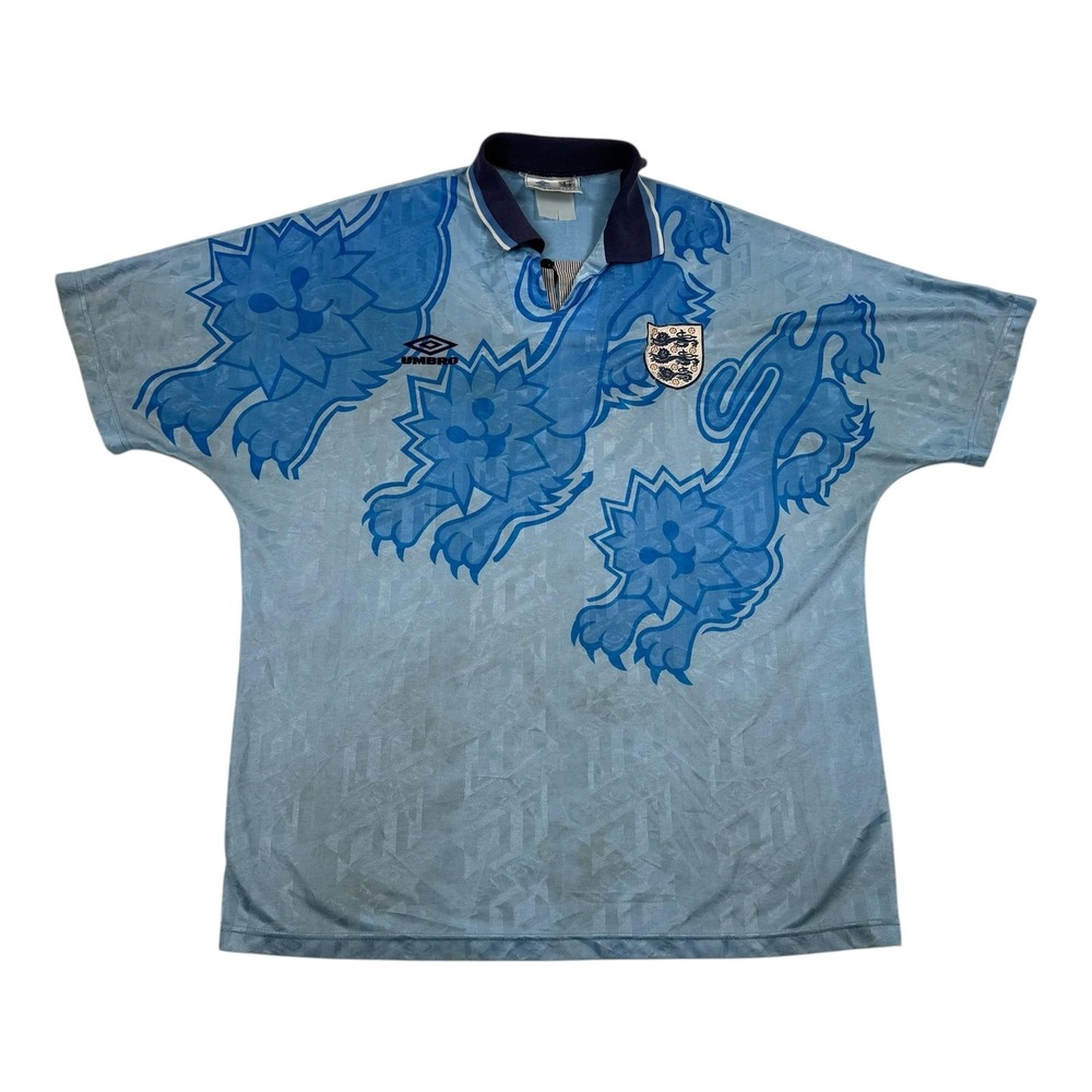 Vtg 1992-83 Third Kit England National Team Jersey Large Blue Soccer Umbro Lions